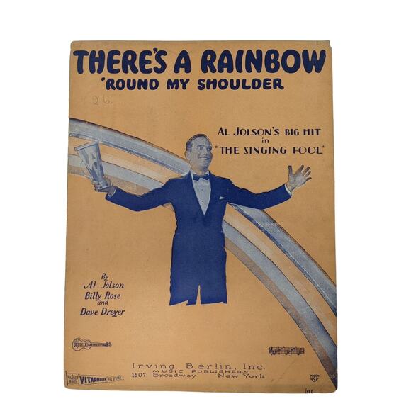 1928 Theres A Rainbow Round My Shoulder Piano Sheet Music Al Jolson - Picture 1 of 11